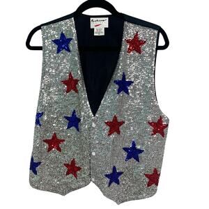 Fashion Fantasy Vintage Sequin Americana USA Western Stars Vest Size Medium